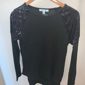 She & Sky Black Sweater w/ Glittery Shoulders